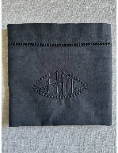 Antique Pillowcase in Pure Charcoal Black Linen Thread