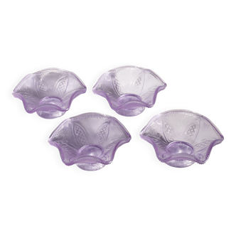Set of 4 purple moulded glass ice cream bowls.
