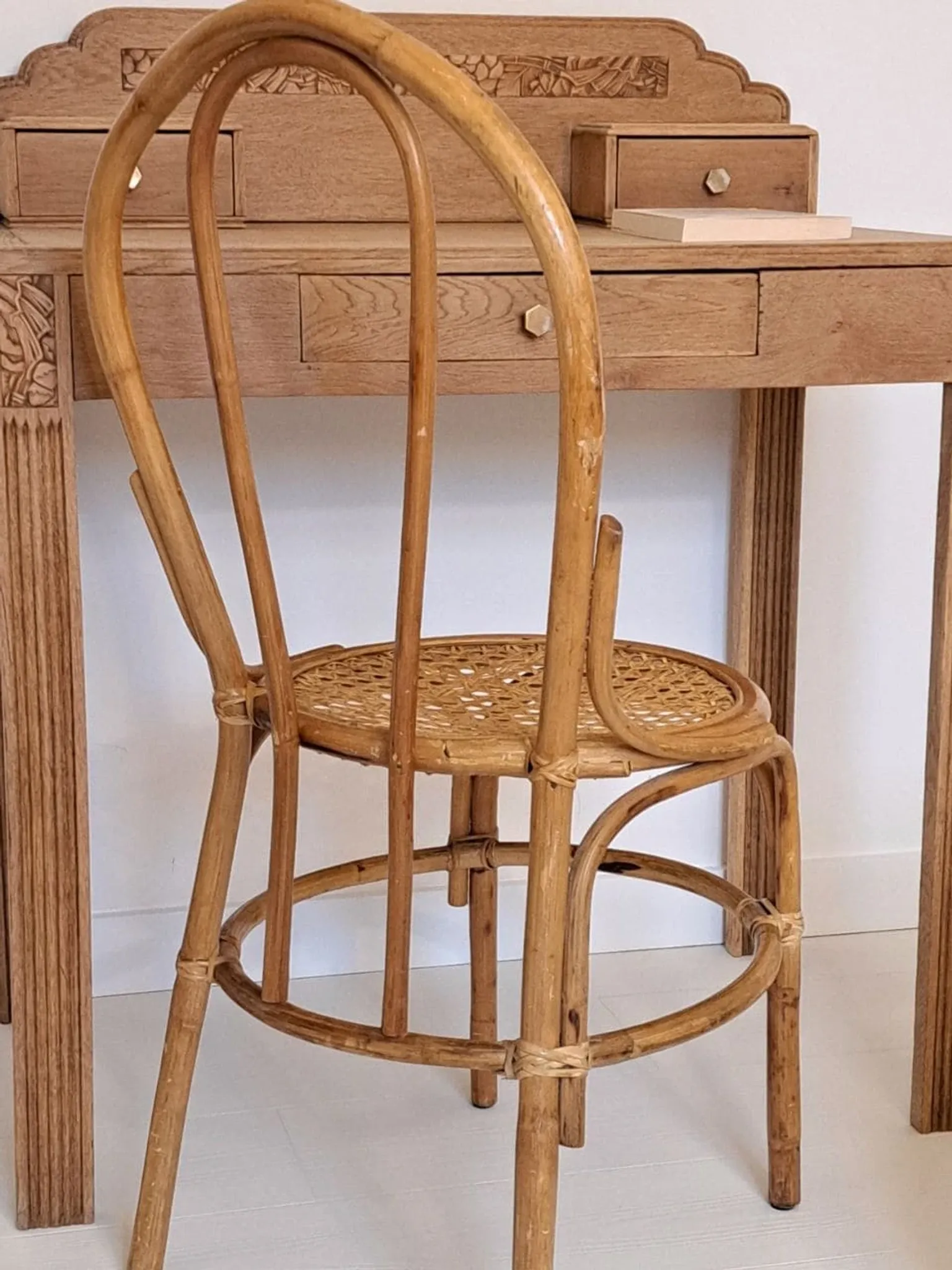 Vintage bamboo and cane chair, Thonet bistro style.