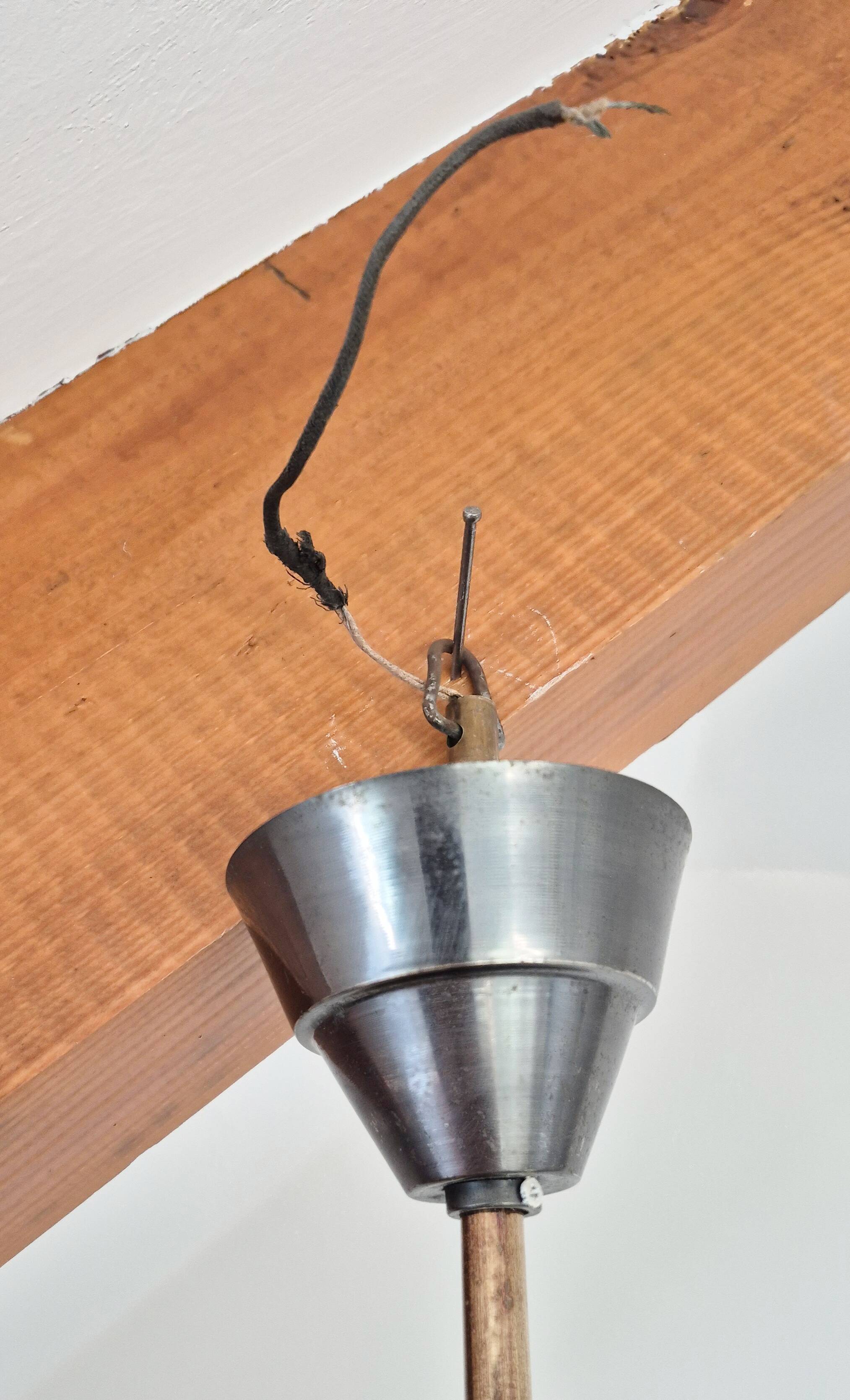 Pendant light, in brass and tricolor opaline glass