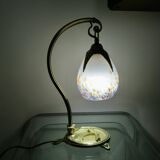 Lampe Art Nouveau en bronze et verre marmoréen, lampe à la libellule