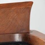 Black leather set of 4 Art Deco design dining chairs with armrests