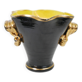 Large black and gold ceramic vase from Vallauris