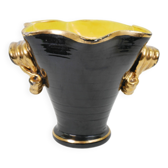Grand vase en céramique noir et or de Vallauris