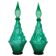 Set of two Genie green glass carafes.