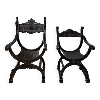 Pair of the 19th century neo renaissance x frame armchairs