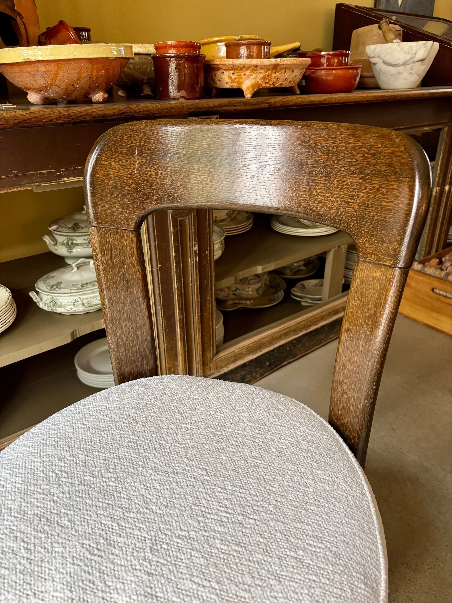 Beech chair with ecru boucle cotton "Rey" by Bruno Rey