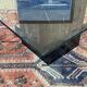 1970s square dining table, marble base and beveled glass top