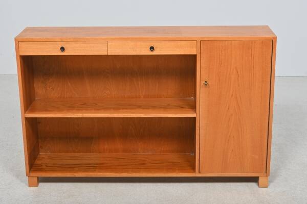 Low Scandinavian bookcase with 2 drawers and a side door – Denmark 1960