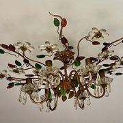 Floral chandelier Banci Firenze with 6 lights, coloured glass and gold metal.