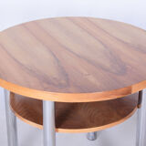 Restored Bauhaus Walnut, Round Table, Mücke - Melder, Chrome, Czechia, 1930s