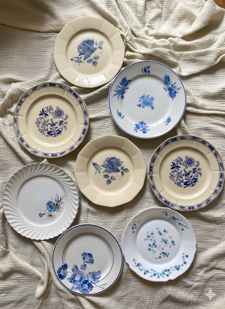 8 assiettes anciennes dépareillées en faïence
