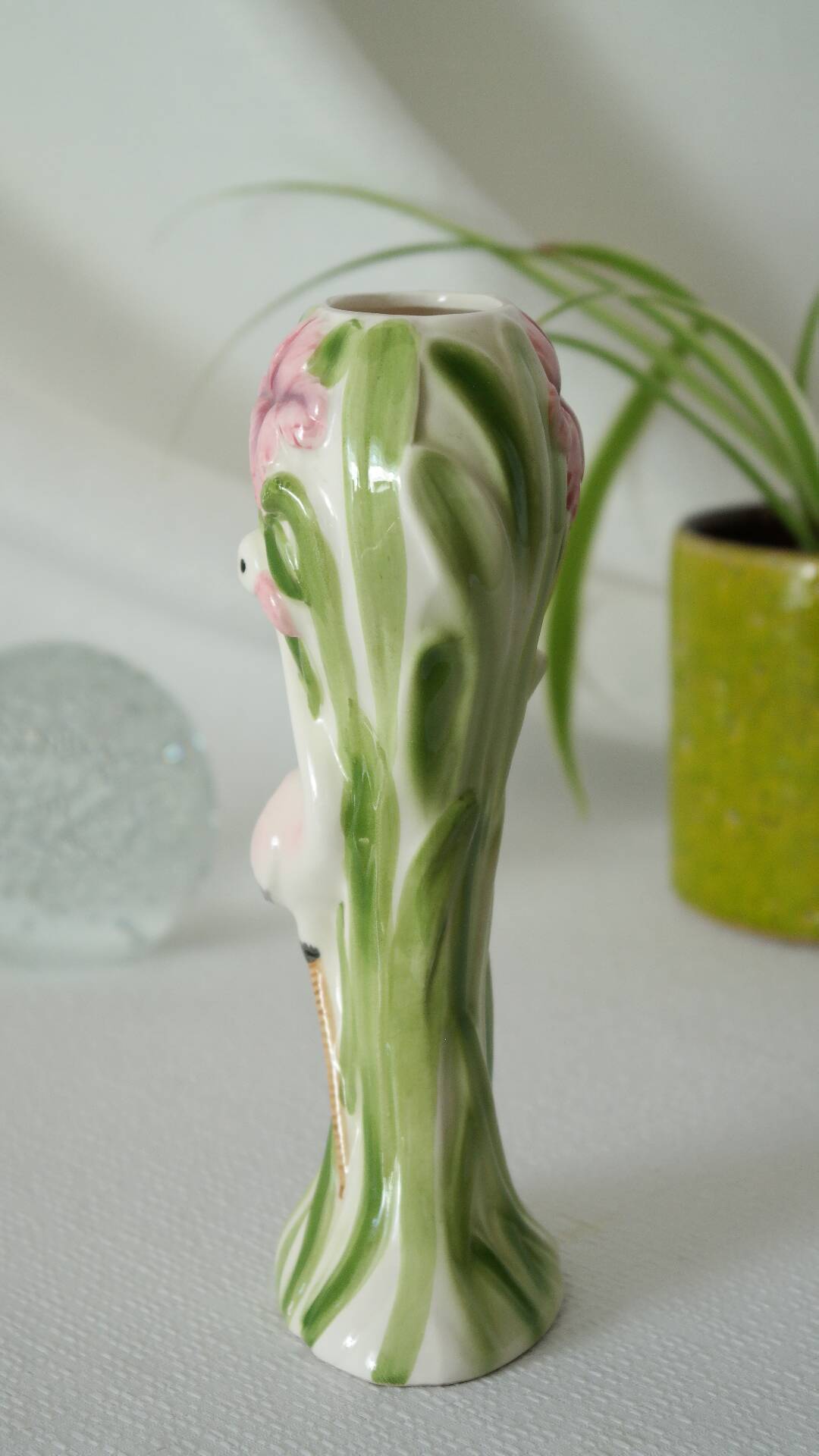 Massier style pink flamingo nature slip vase