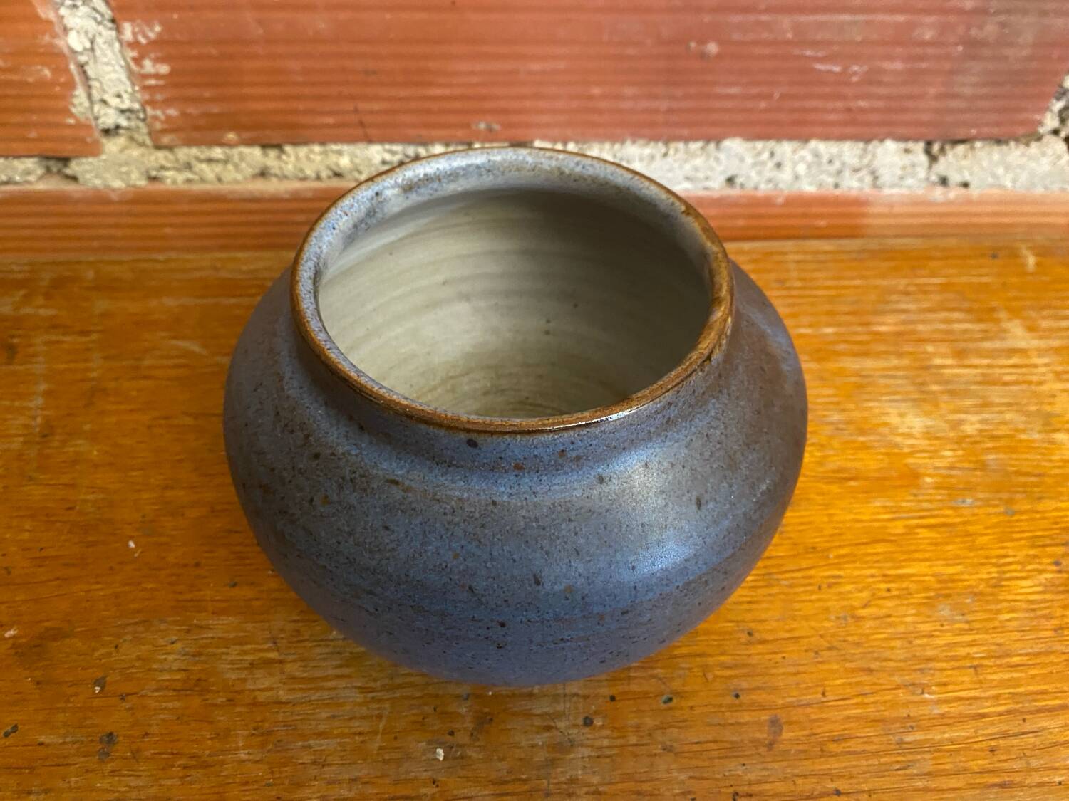 Vintage Blue-Brown Ceramic Ball Vase, Made in France