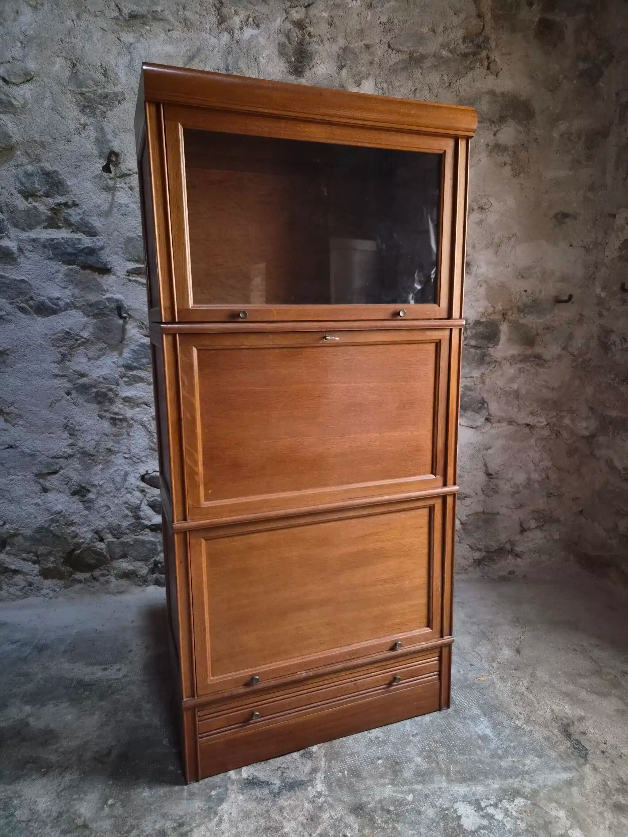 French modular secretary in oak with display case, 1950s.