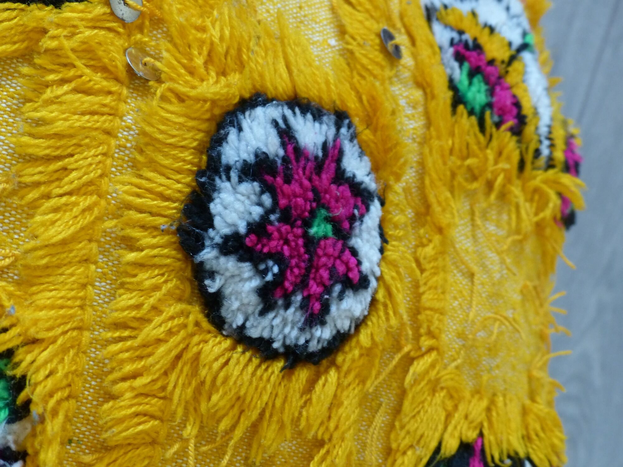 Moroccan yellow Berber cushion handmade 42x44 cm