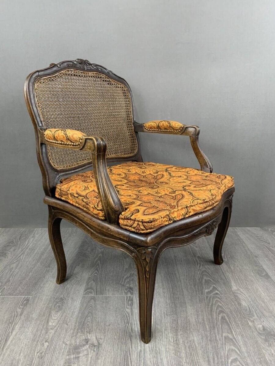 Pair of Louis XV Carved Wood Fluted Armchairs, Late 19th Century