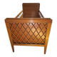 Solid wood and rattan baby bed from the 1960s