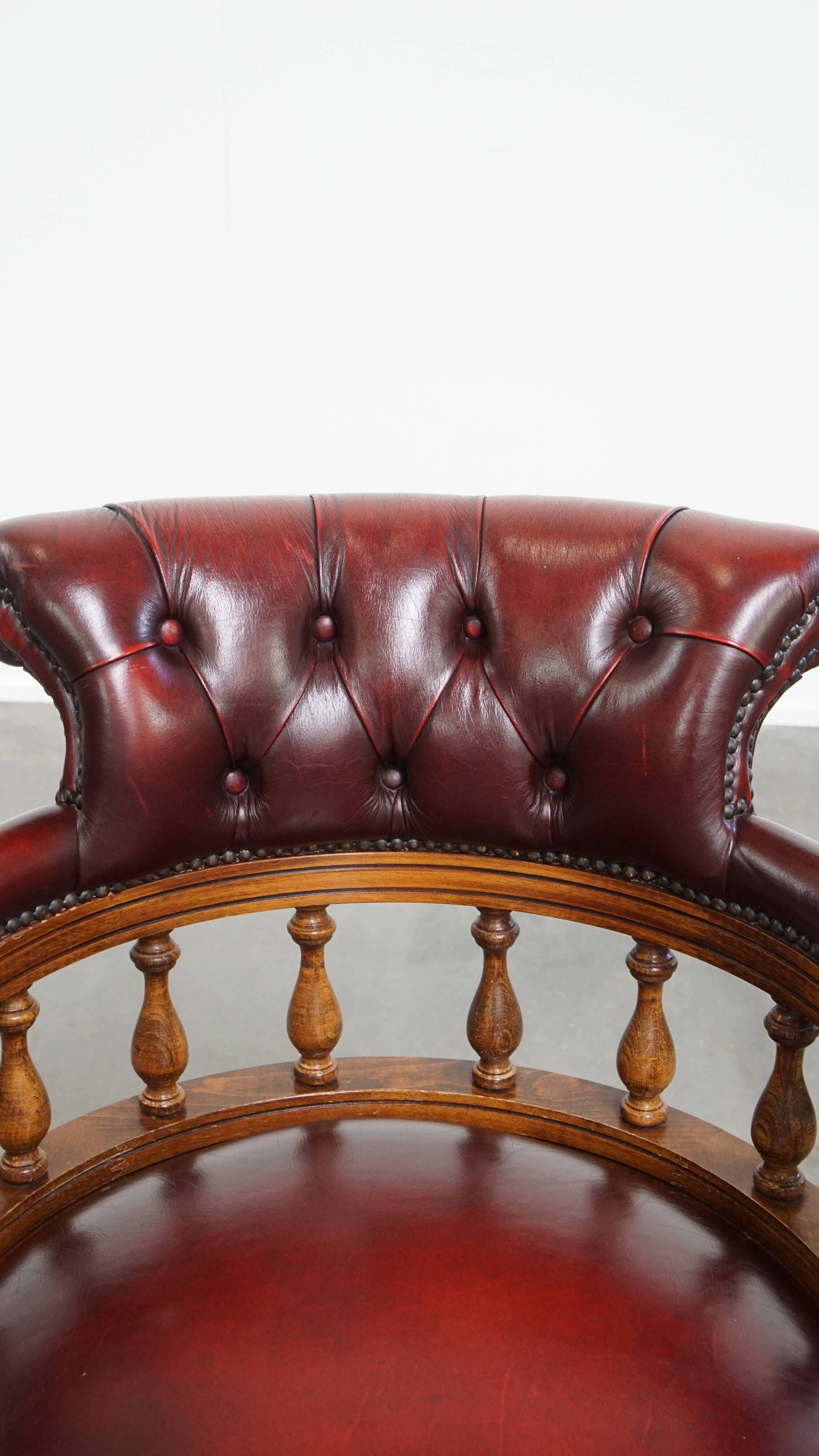 Red Cowhide Leather Chesterfield Office Chair in English Style