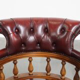Red Cowhide Leather Chesterfield Office Chair in English Style