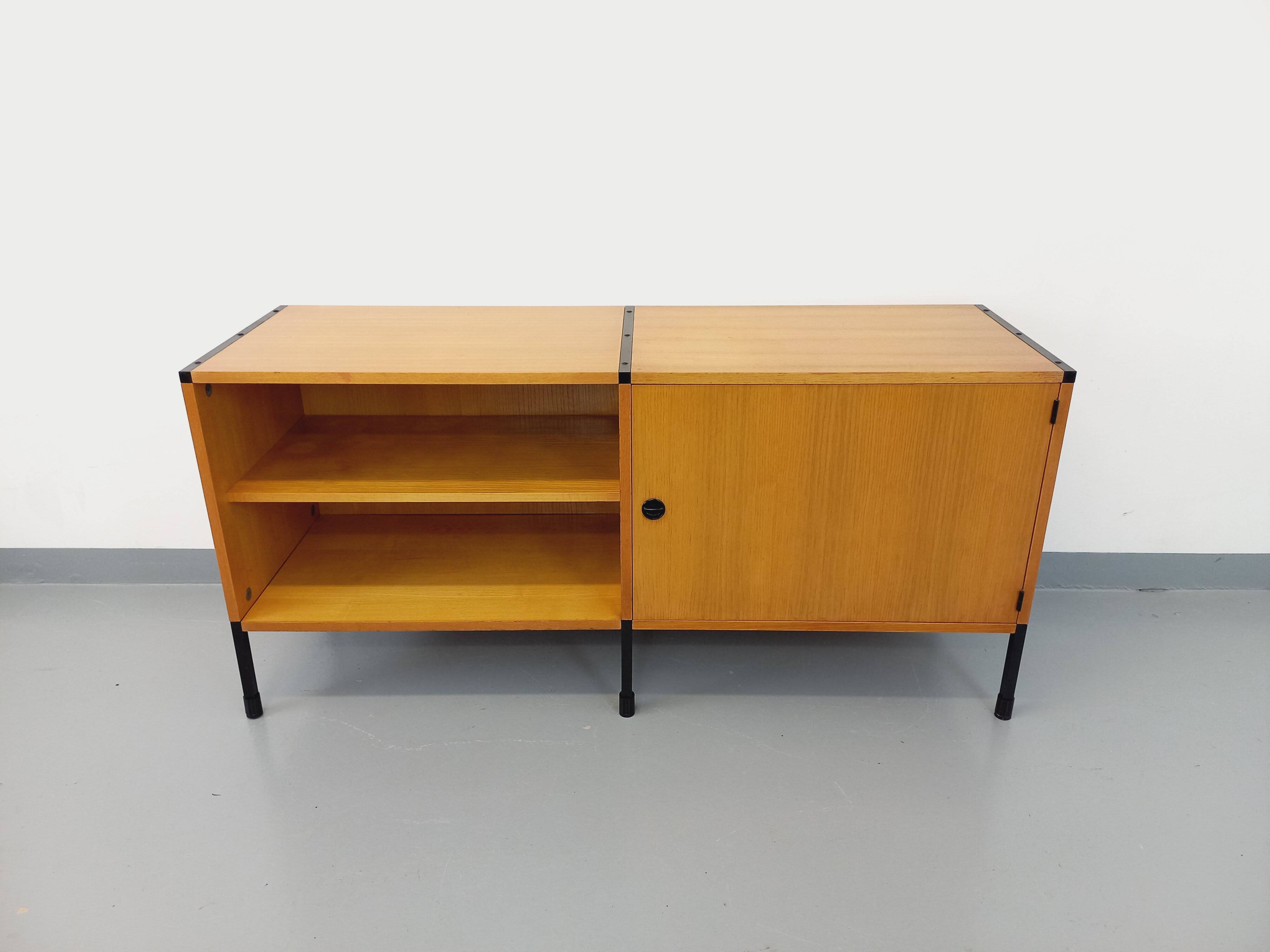 Vintage ARP Minvielle sideboard by Guariche Mortier Motte in light wood and black metal
