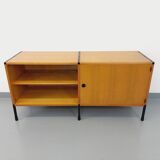 Vintage ARP Minvielle sideboard by Guariche Mortier Motte in light wood and black metal