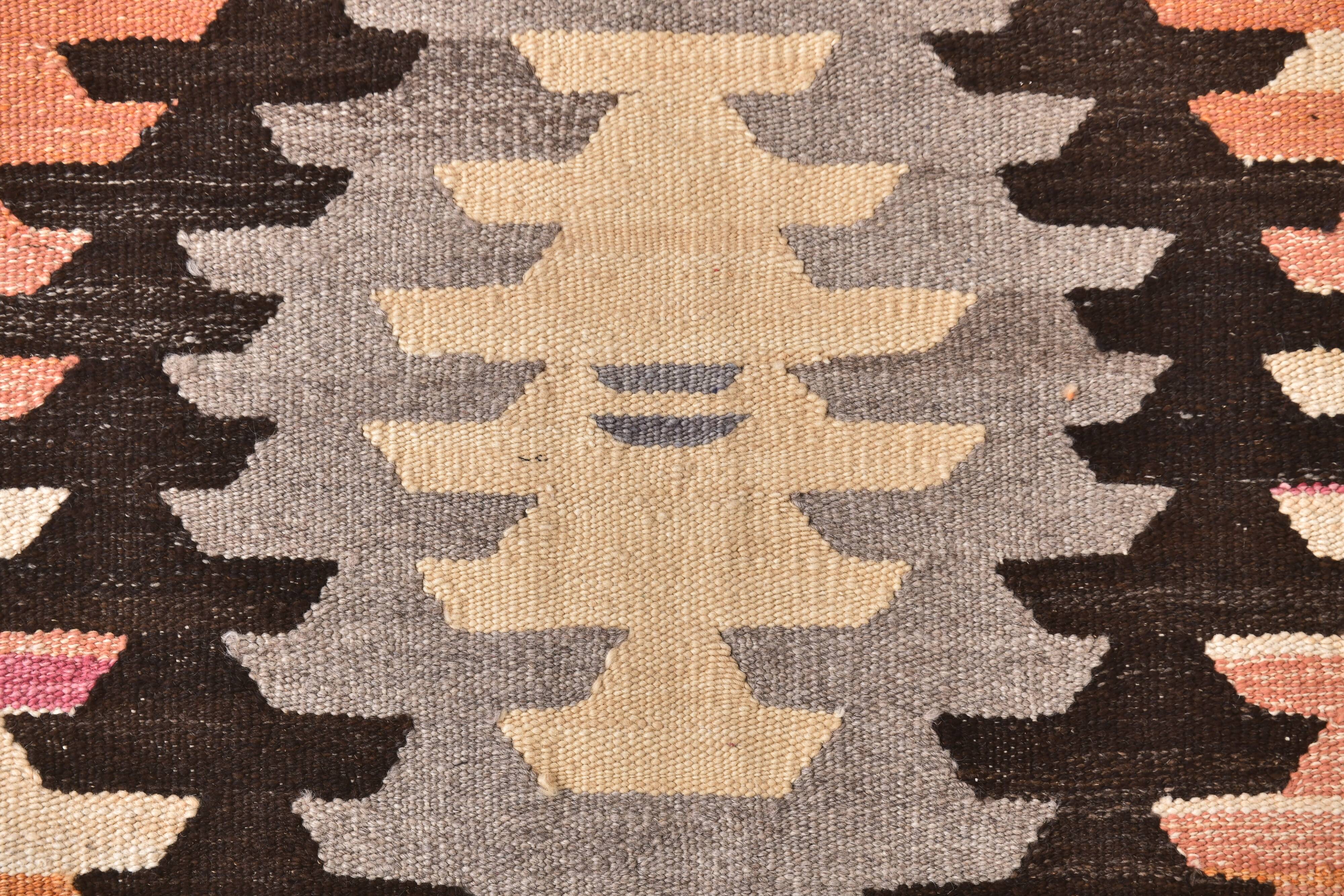 Large Woll Kilim Rug, Red Vintage Turkish kilim carpet 260x360 cm