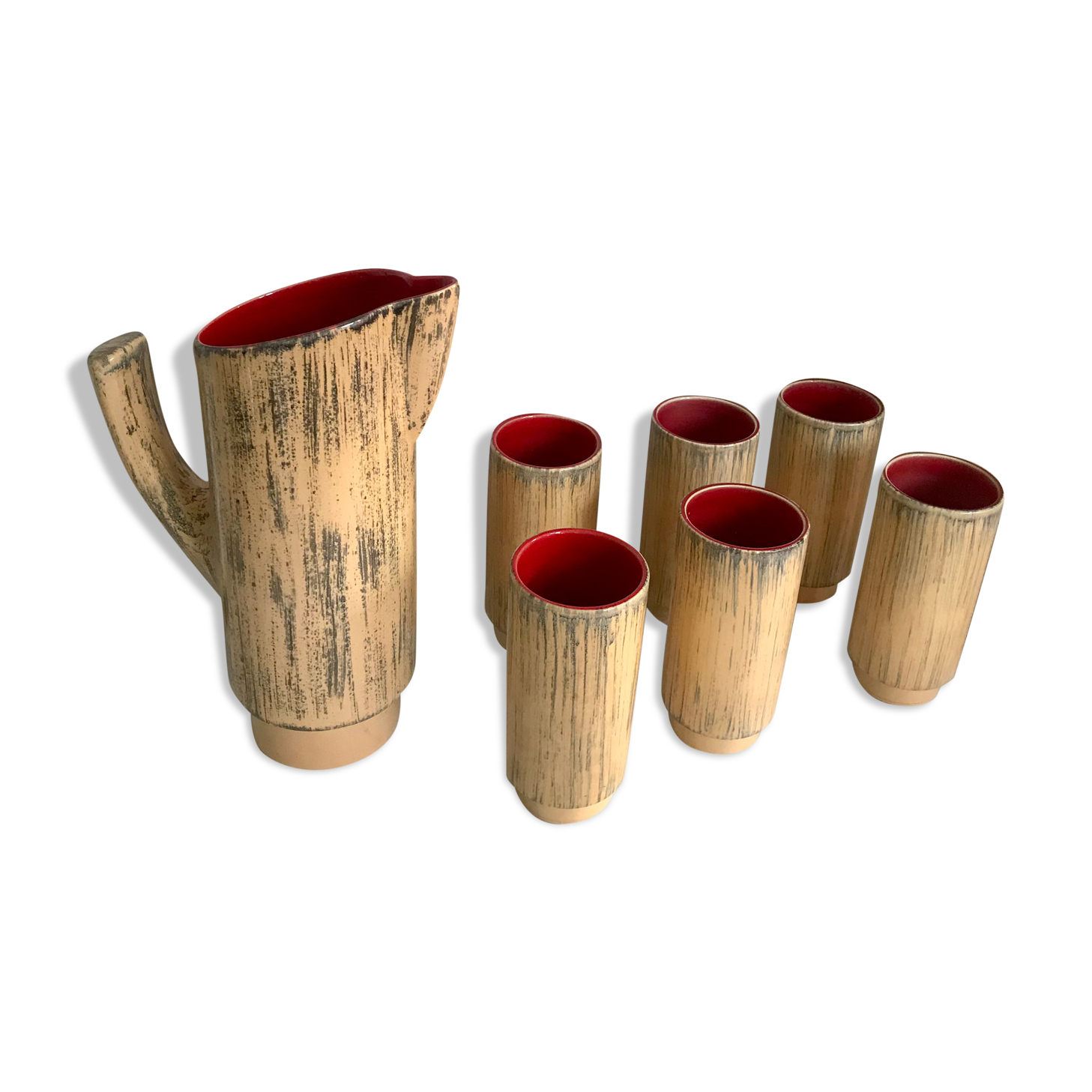 Pitcher and its 6 vintage ceramic glasses