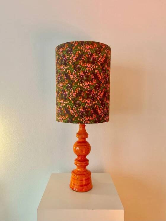 High vintage table lamp - 1970s - by Hustadt Leuchten - restored with a new shade