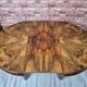 Restored Art Deco Walnut Burl Sunburst Extending Dining Table 1930s