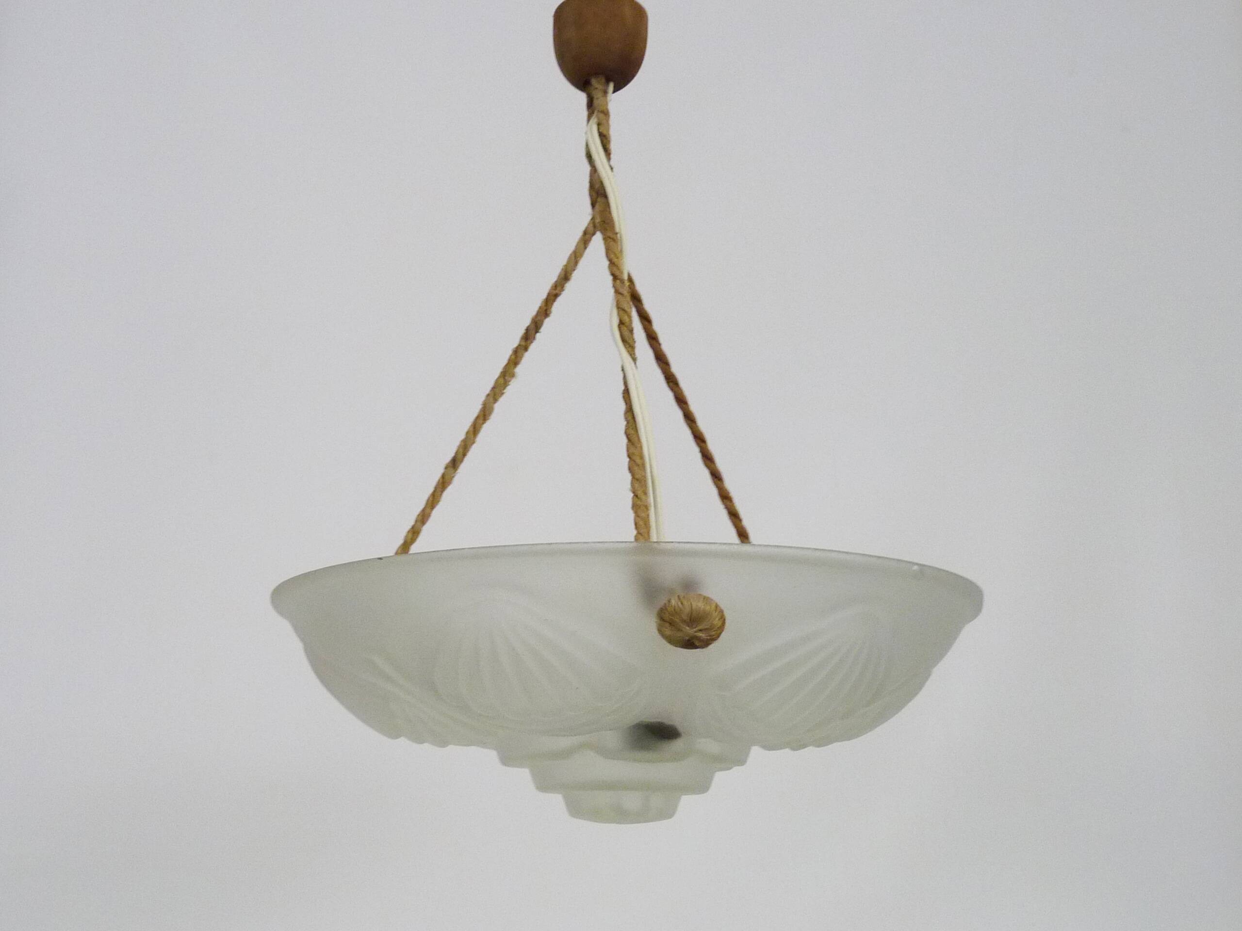 Art Deco washbasin pendant light 1 light in glass with geometric patterns