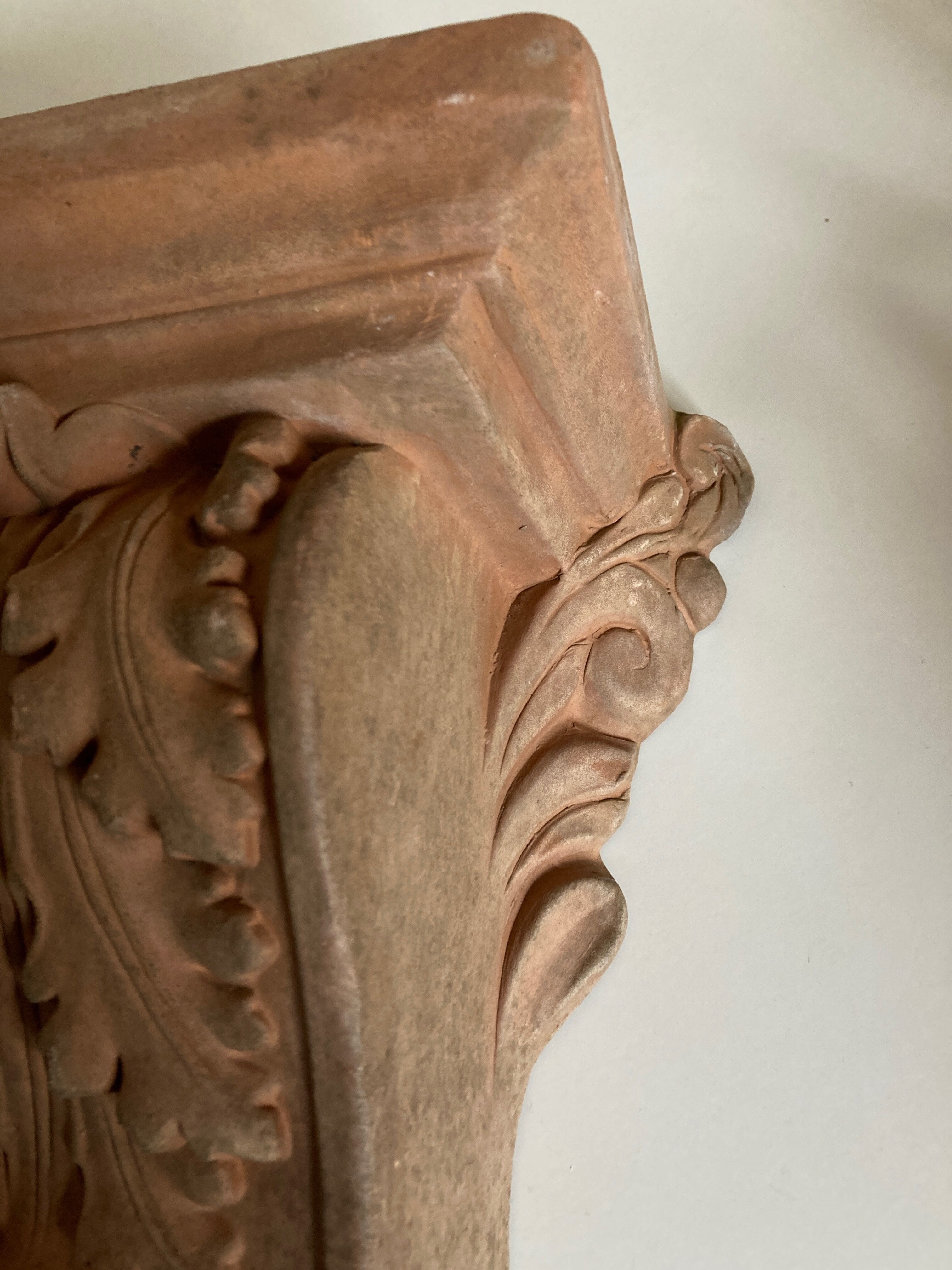 Neo classical console terracotta shelf acanthus leaves