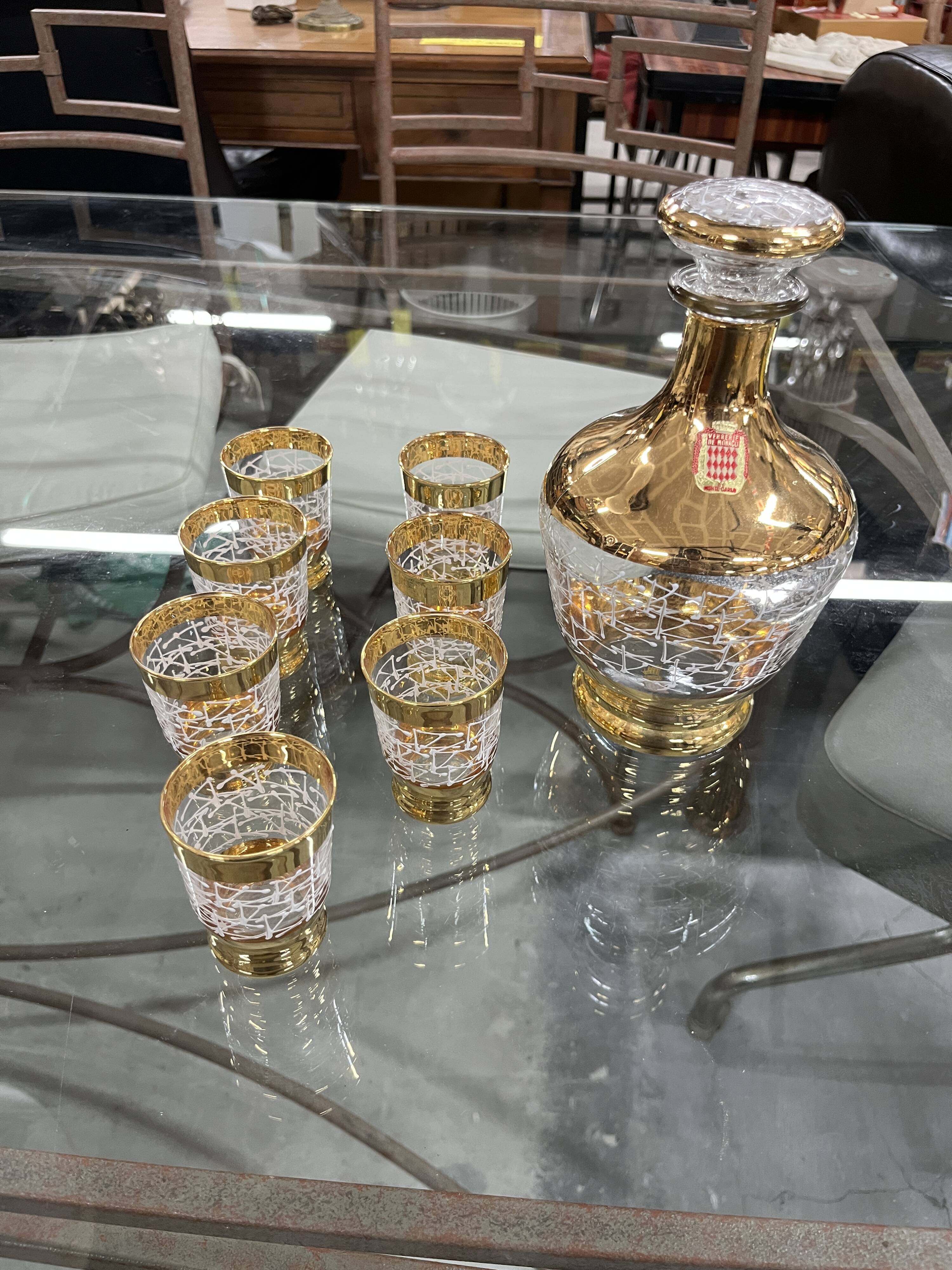 Service alcool carafe verres liqueur Verrerie de Monaco