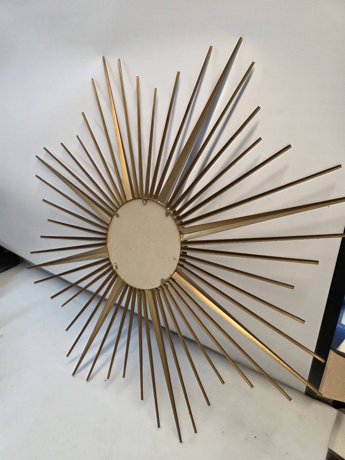 Golden metal witch's eye sun mirror from the 70s, 86cm.