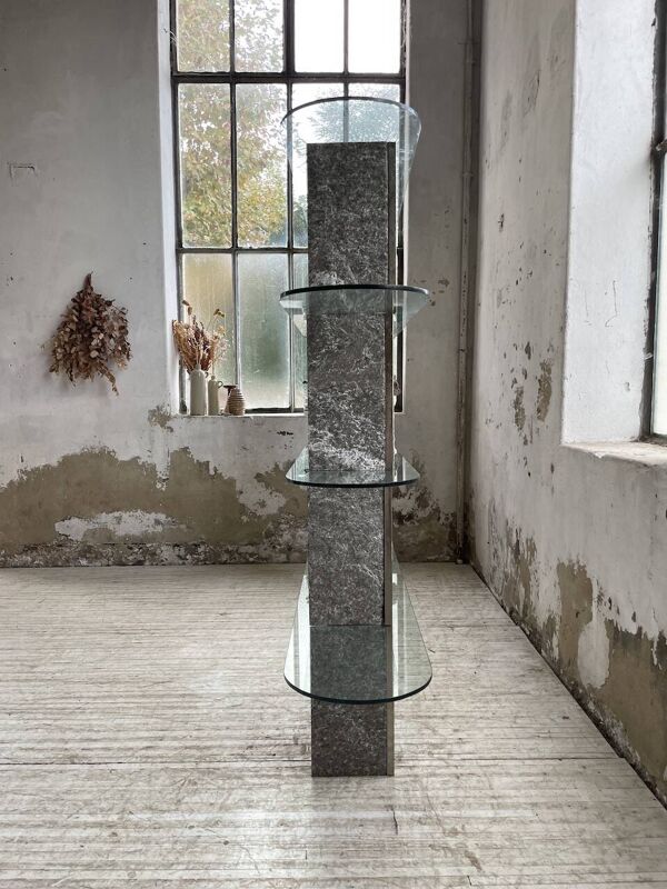 Etagère sculpture pierre et verre Roche Bobois années 70