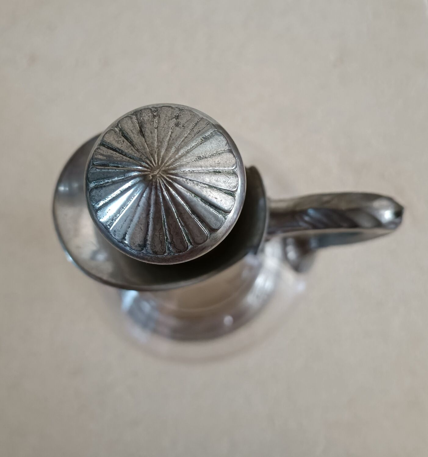 Ewer decanter with tin mount