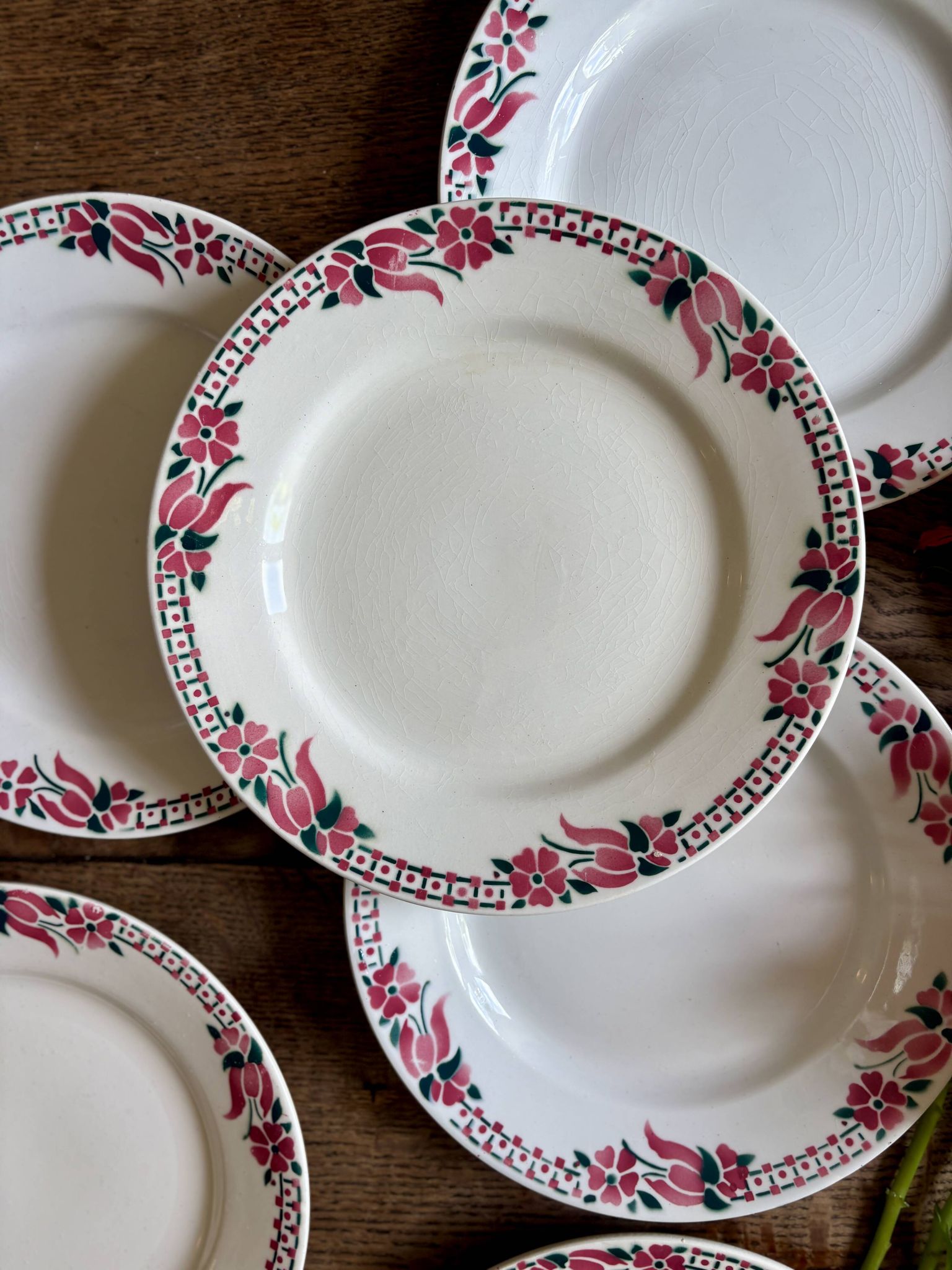 Set of 6 antique flat plates - Saint Amand Céranord