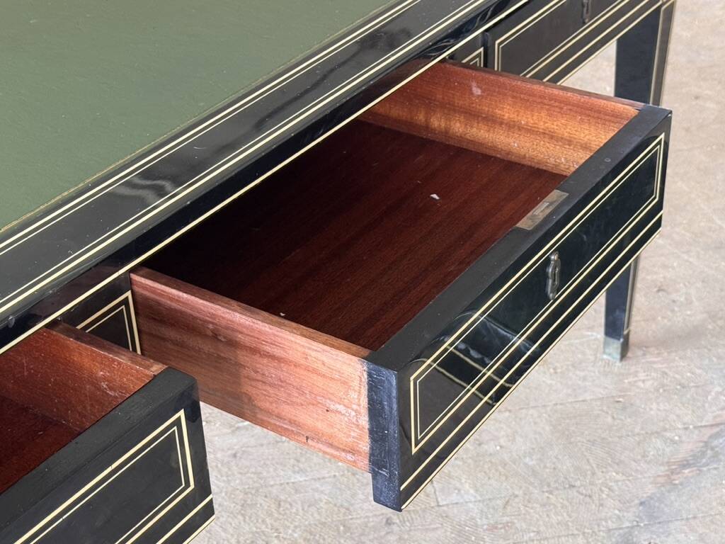 Maison Jansen black lacquered wooden desk from the 1960s with chair.