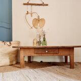 Old farmhouse coffee table in solid wood 1 drawer