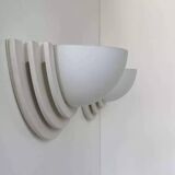 Pair of vintage geometric wall lights, plaster and sandblasted glass, France 1970