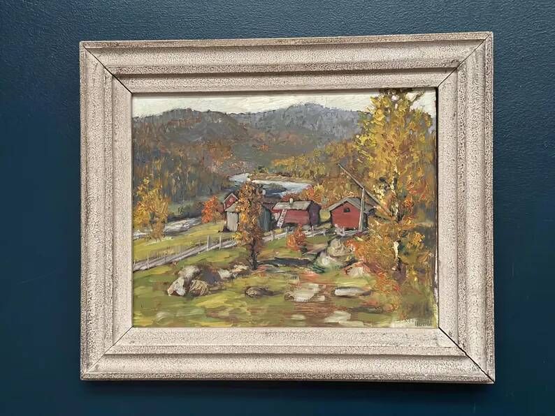 Original Swedish Oil on Panel - "Landscape" by Hundt - Signed - Vintage and Framed - 54 × 45 cm (21.3" × 17.7")