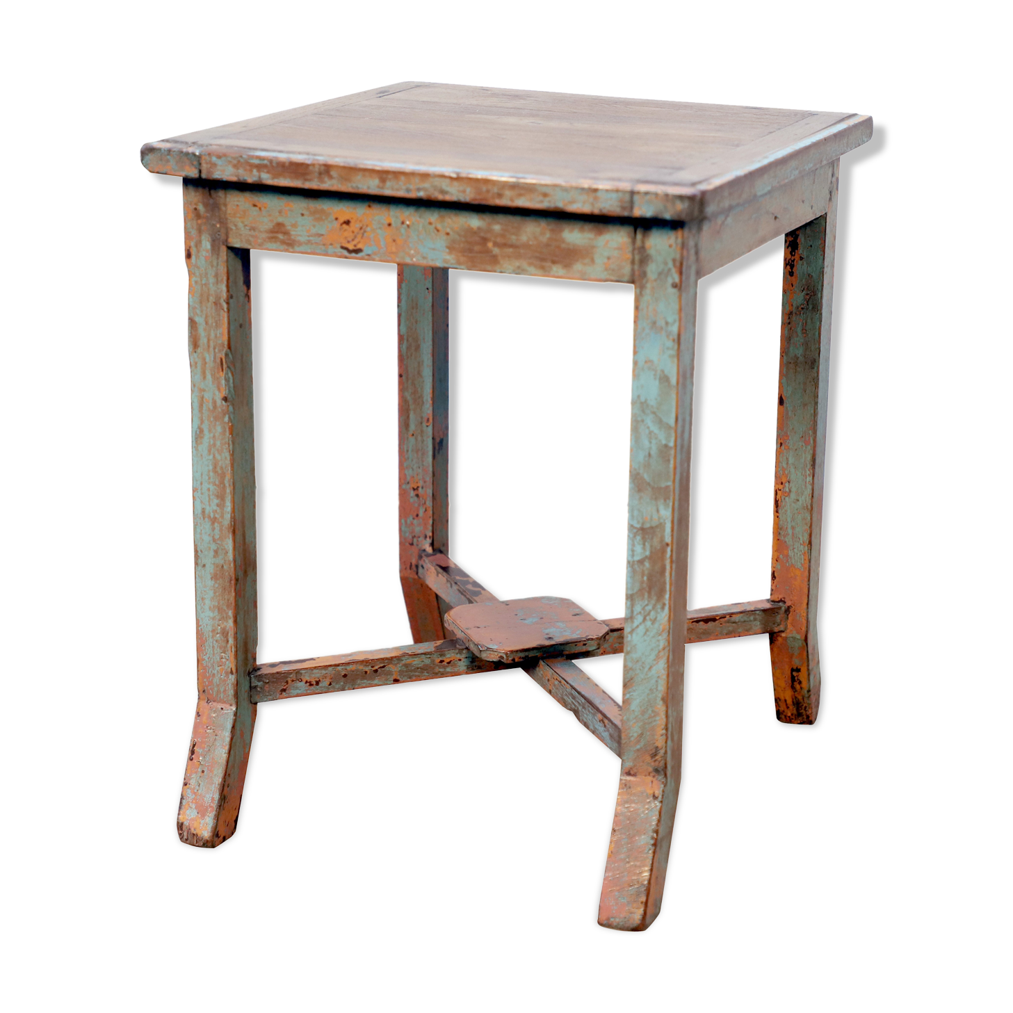 Burmese teak sofa end with original green patina