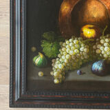 Still life painting, grapes and figs, oil on canvas.