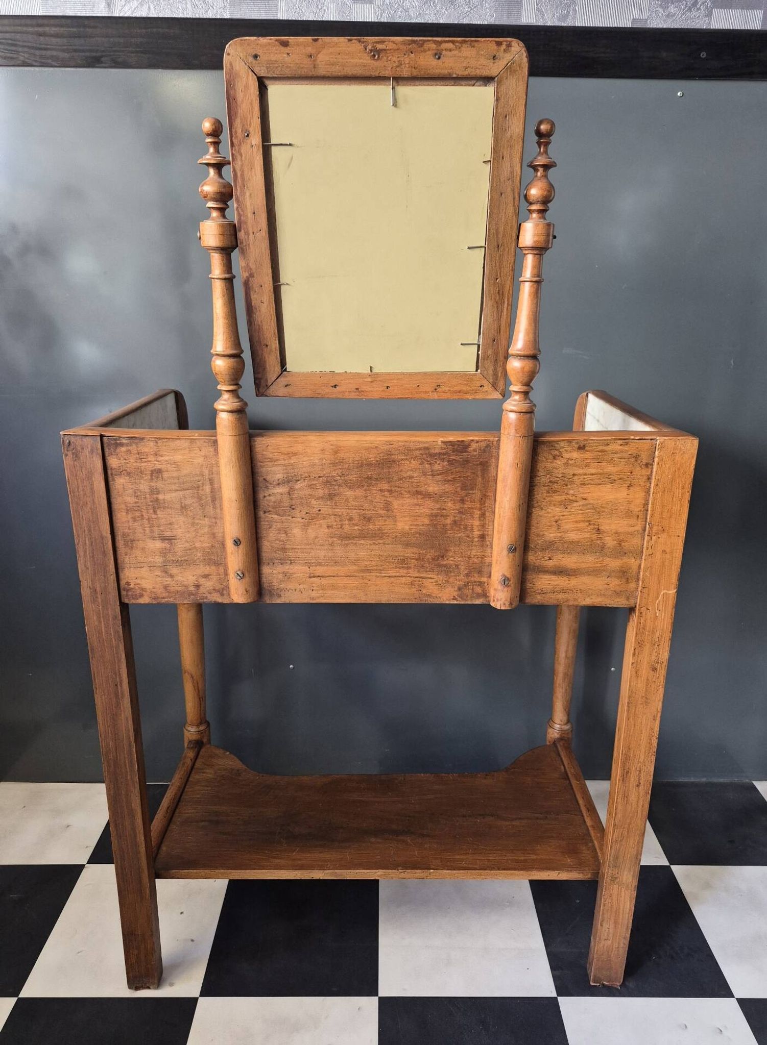 Antique dressing table with marble and solid wood with mirror.