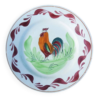 Assiette plate ancienne en céramique St Amand à décor de coq