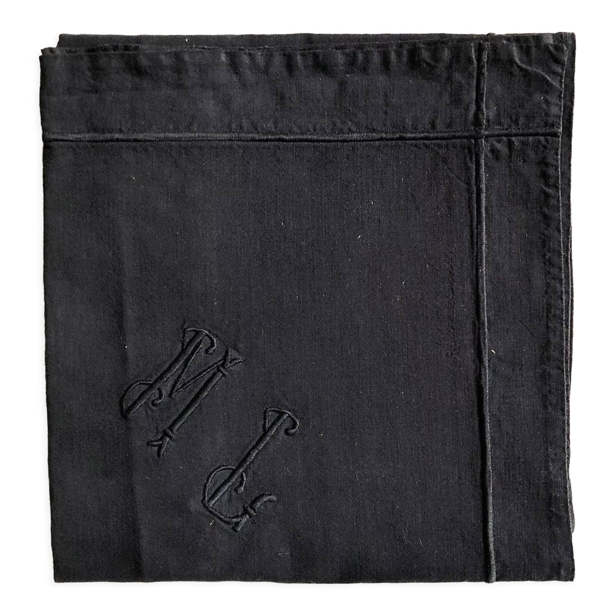 Antique black cotton pillowcase