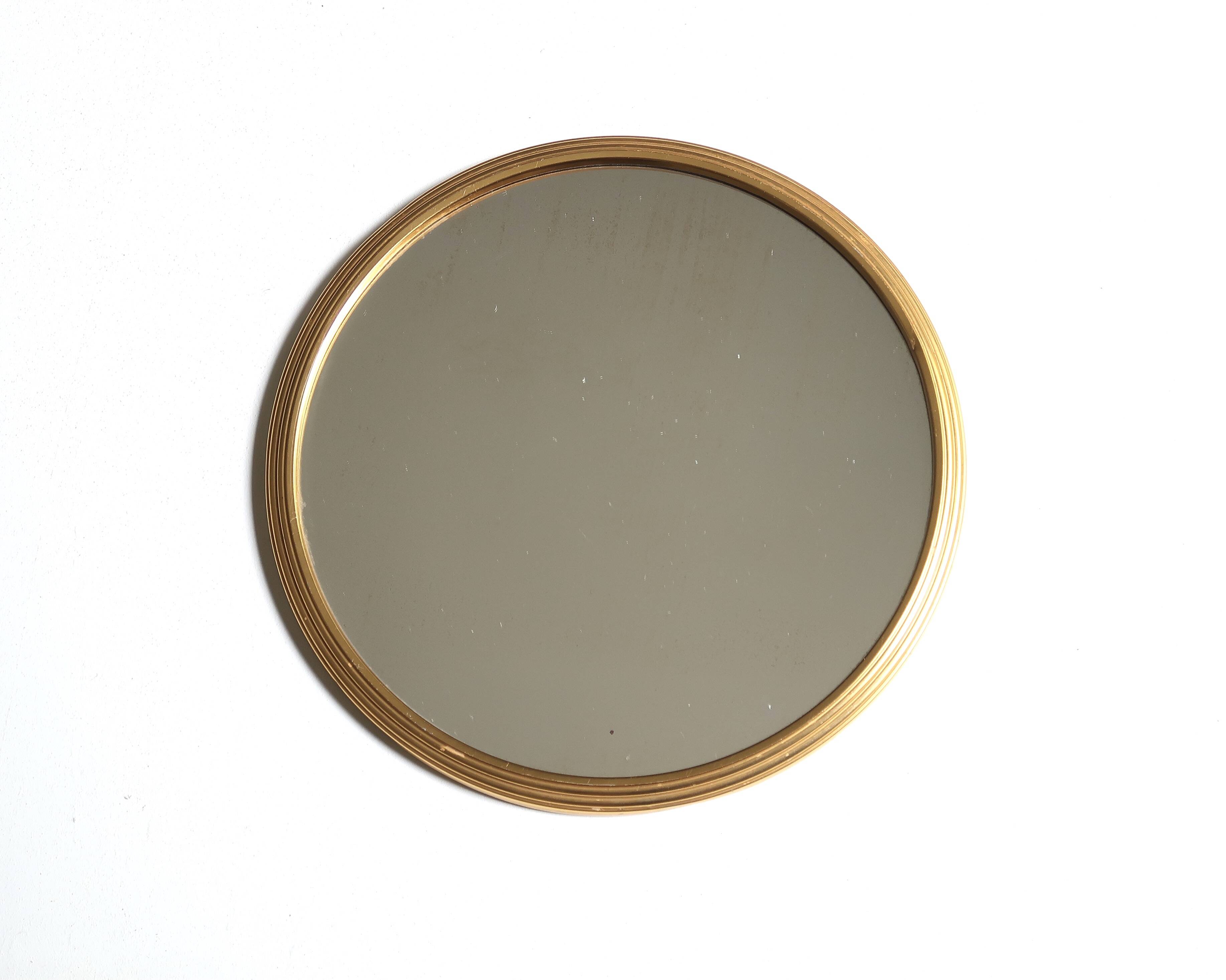 Round centerpiece tray in gold metal and mirror, 1950s