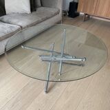 Table basse Théodore Waddell Cassina 1973 - acier chromé et cristal