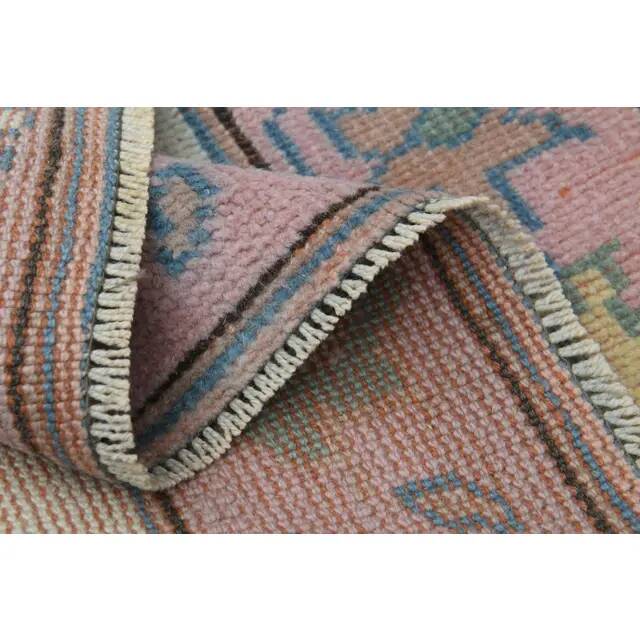 1970s Vintage Turkish Oushak Handmade Wool Cotton Orange Pink Rug  81x270