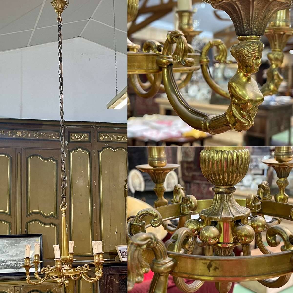Bronze chandelier 6 lights from the 1950s